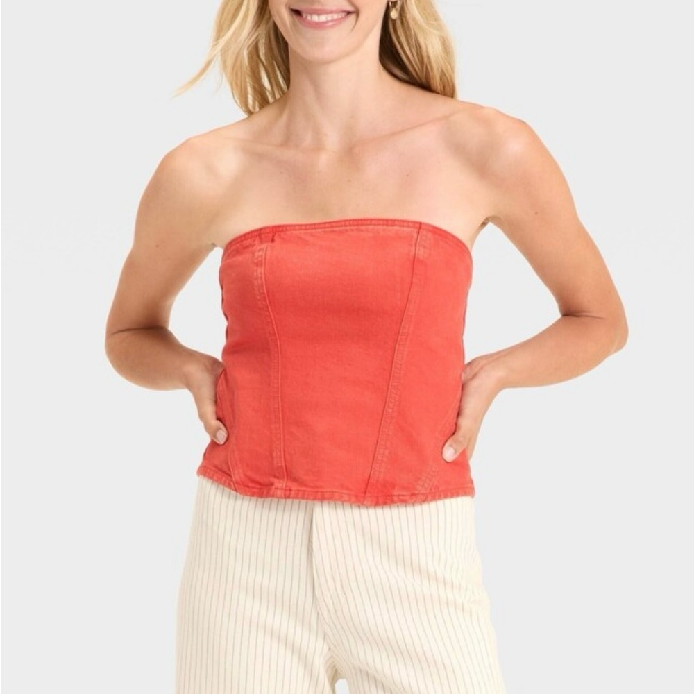 NWT Women's Strapless Coral Corset tube Top zipper back